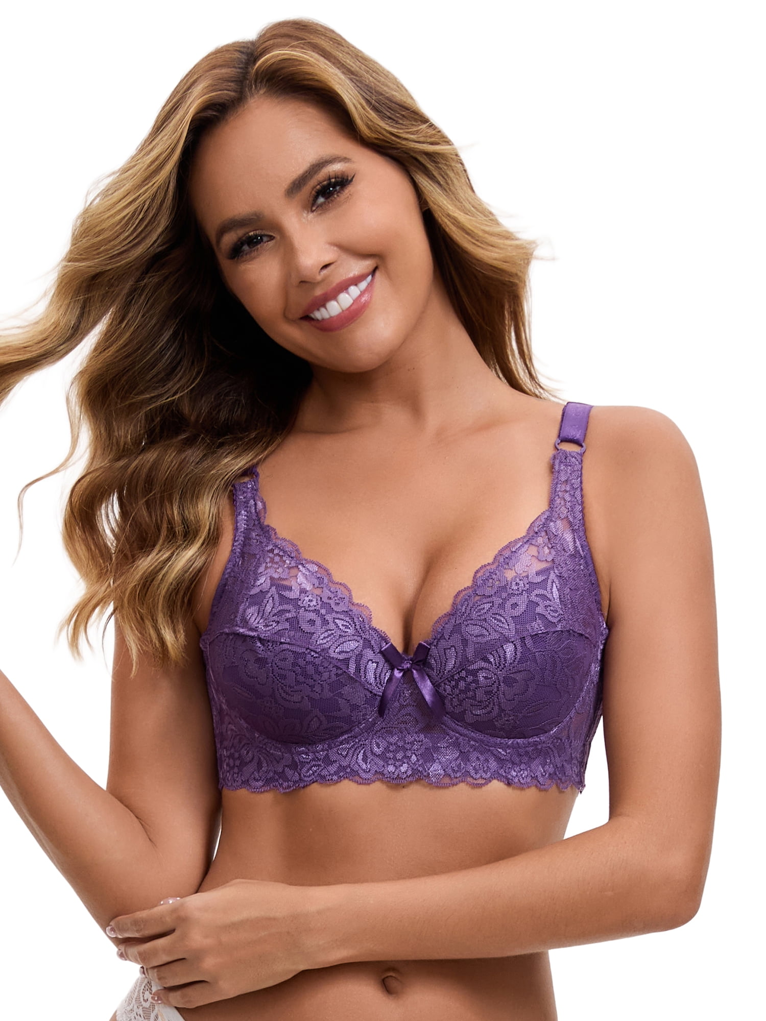 DARING DIVA Women's Lace Underwired Bras Adjustable Straps U Back Bralettes C 38 Purple