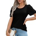 thumbnail image 4 of Womens Tops Women Soild Crew-Neck Cute Tee Short Sleeve Pleated Dressy Casual Scooped Neck T Shirt Tops, 4 of 5