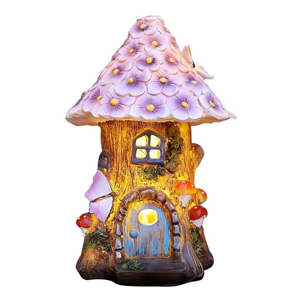 Accesorios de Hadas de Jardín Esculturas de Jardín Solar Piltry Light Fine Fairy Garden House para Césped