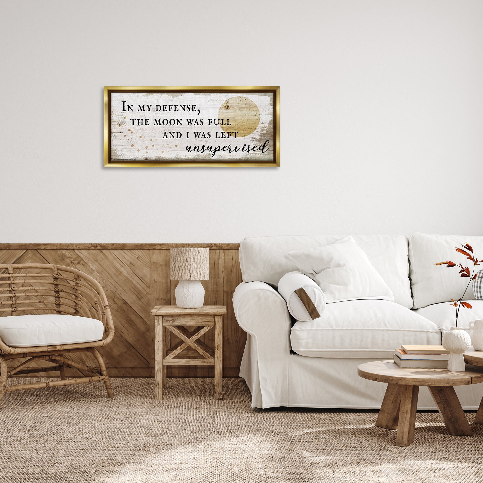 Stupell Industries Sassy Full Moon Halloween Charm Typography Painting Gold Floater Framed Canvas Art Print Wall Art, 31 x 14