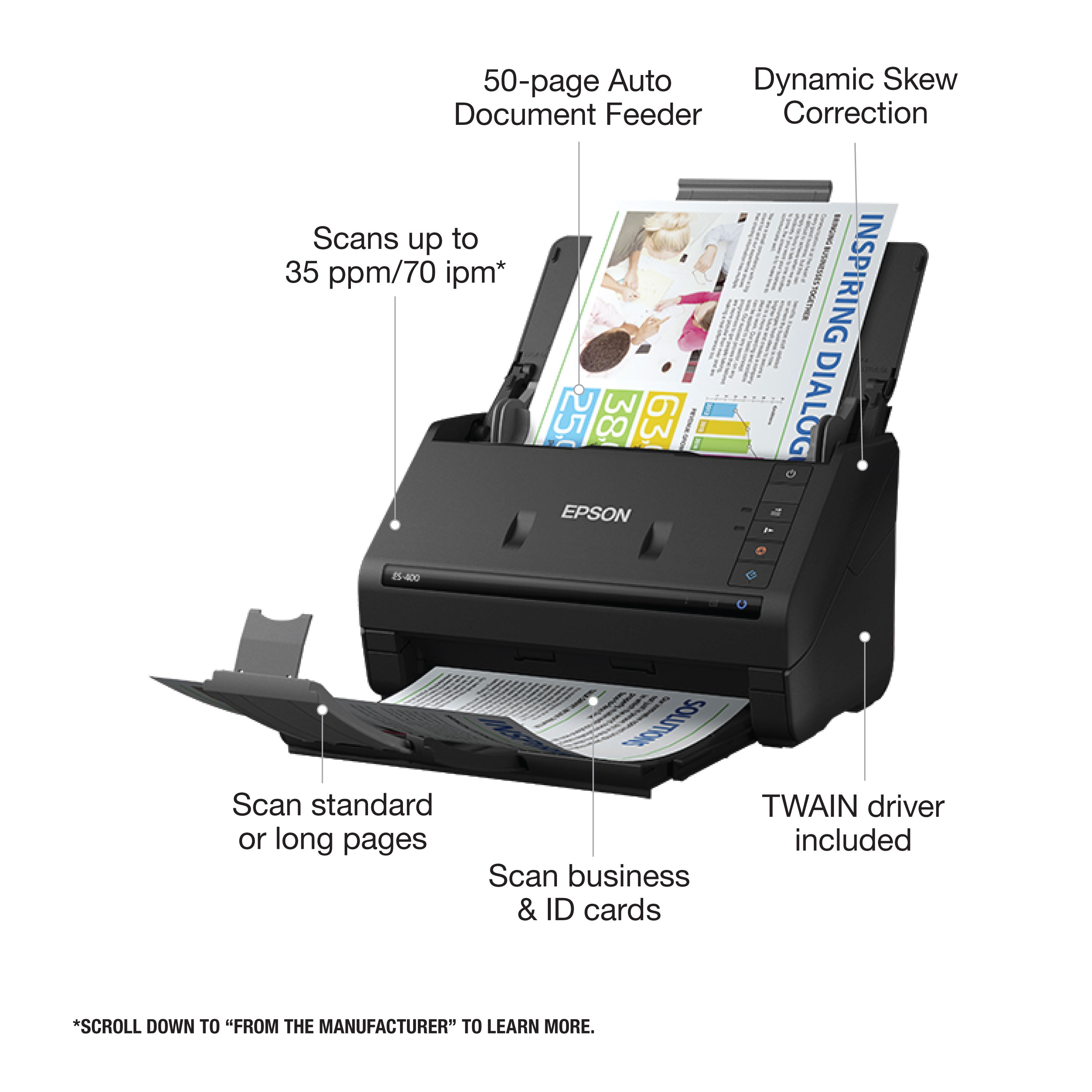 Epson WorkForce ES-400 Color Duplex Document Scanner for PC and Mac, Auto Document Feeder (ADF) - image 3 of 7