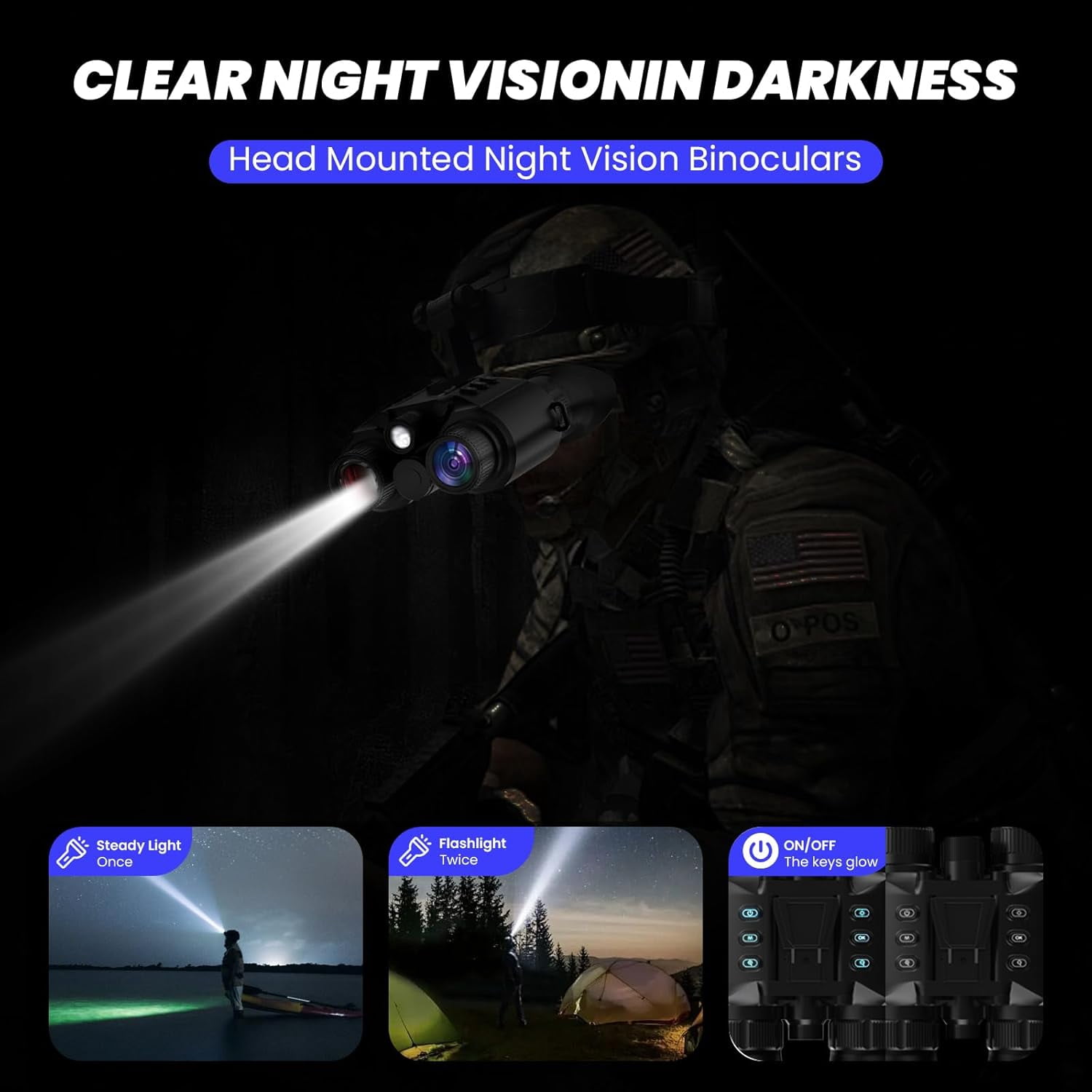 Adult Binoculars, 4K 2500ft Head-mounted Infrared Night Vision Goggles, Tactical Light, 8x Digital Zoom, Suitable for Outdoor, Camping and Travel