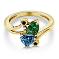 thumbnail image 3 of Gem Stone King 18K Yellow Gold Plated Silver Green Nano Emerald Persian Blue Moissanite and Black Diamond Ring for Women (1.53 Cttw, Heart Shape 6MM, Gemstone May Birthstone, Size 8), 3 of 6