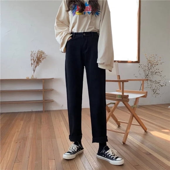 Straight jeans women‘s high waist and thin versatile 2024 autumn new loose and thin dad casual wide-leg pants tzw