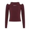thumbnail image 6 of Haitryli Kids Girls Hip Hop Jazz Ballet Dance Tops Long Sleeve Cold Shoulder Letter Embroidery T-Shirts Performance Wear Burgundy 15-16, 6 of 7