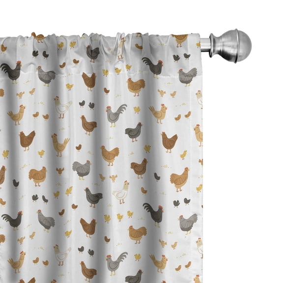 Ambesonne Rural Window Curtains, Chicken and Feathers Rooster, Each 28" W x 95" L, Cinnamon and Apricot