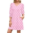 thumbnail image 2 of yillto Women 3/4 Sleeve Dress V Neck Casual Fall Trendy Shirts Dresses Loose Midi Dress with Pockets, 2 of 7