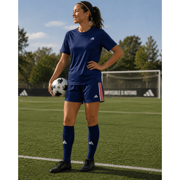 adidas Women's Train Essentials 3-Stripes 5" Shorts (Mystic Ink/Purple Ruby/White, Large)