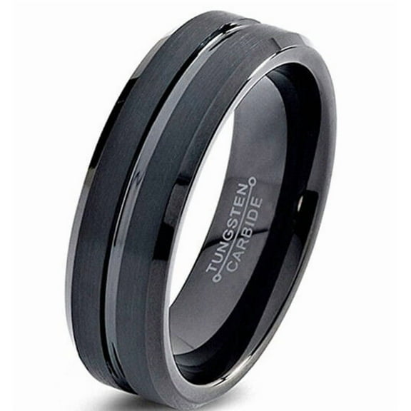 Wedding Ring For Women 6mm Black Tungsten Wedding Band Center Black Groove