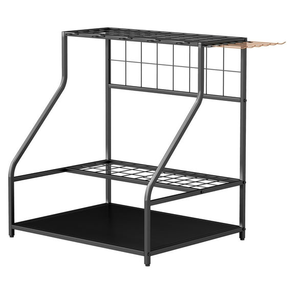 Yard Tool Storage Rack - 3-Tier Garden Tool Organizer with Hooks for Long-Handled Tools, Broom, Shovel - Orange