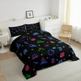 thumbnail image 3 of Manfei Cartoon Astronaut Full Size Comforter Sets,Kawaii Rocket Bedding Comforter Set,Blue Pink Black Bedding Sets For Boys,Luxury Bedroom Decor Reversible,3pcs, 3 of 8