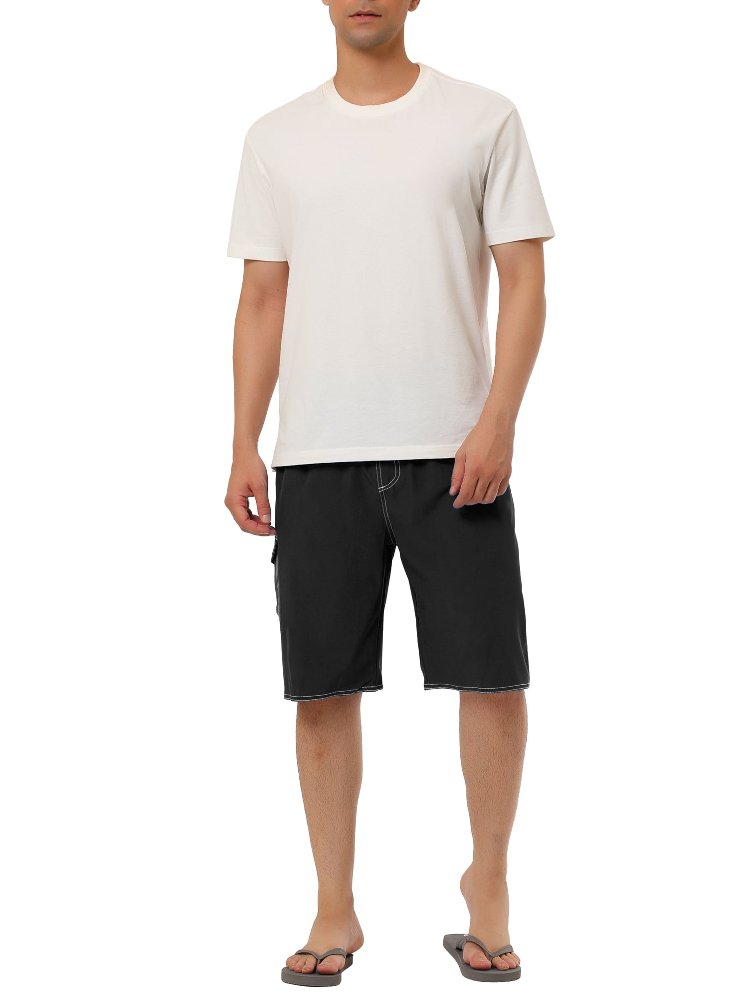 INSPIRE CHIC Father's Day Men's Shorts Summer Drawstring Elastic Waist Solid Beach Board Swim Shorts 36 Black
