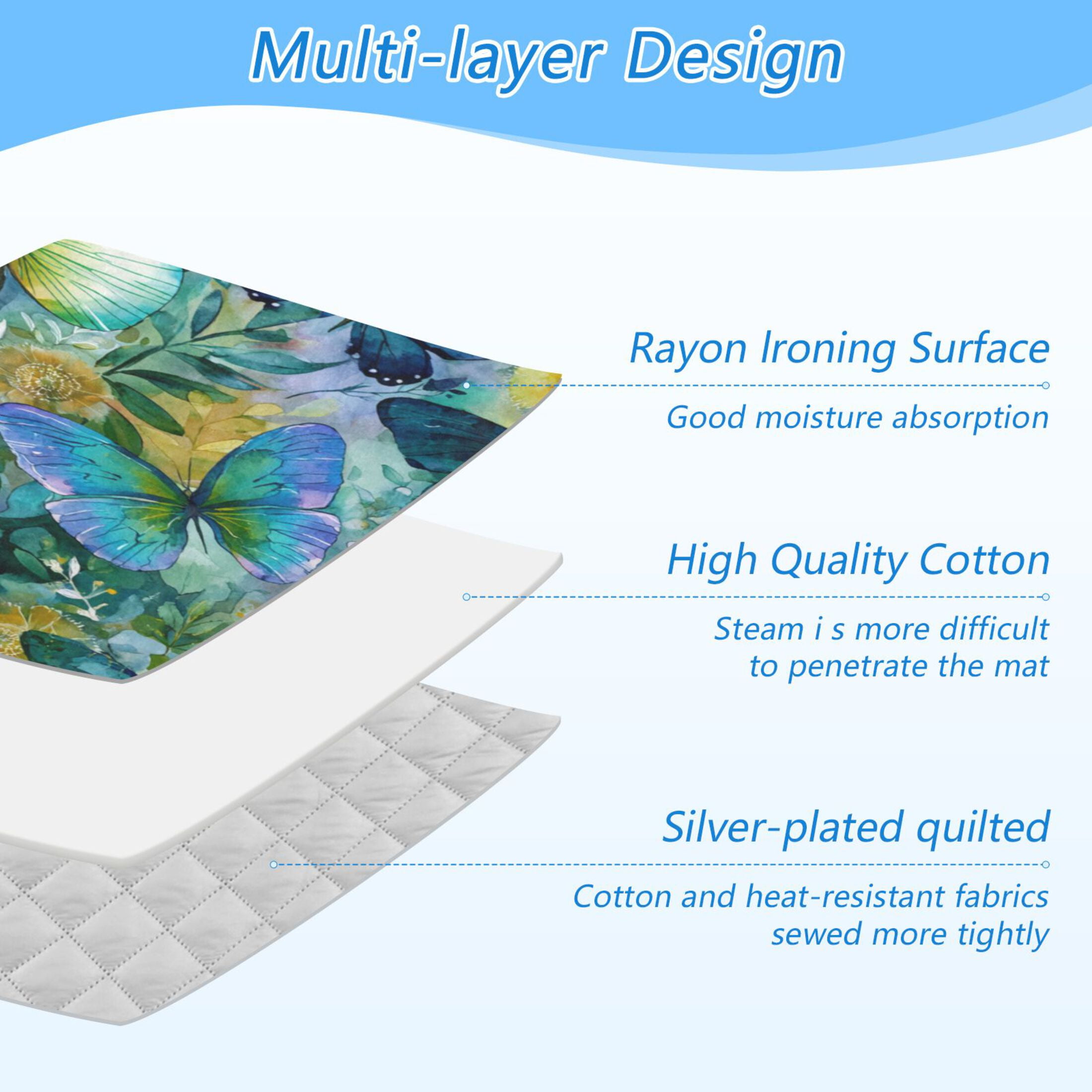 Wobogo Green Butterfly Ironing Mat Blanket Quilted Washer Dryer Heat Resistant Pad Foldable for Easy Storage