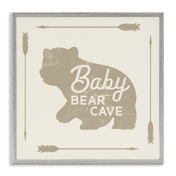 Stupell Industries Eclectic Baby Bear Cave Animal Sign Gray Framed Giclee Art, 17 x 17, by Lil' Rue
