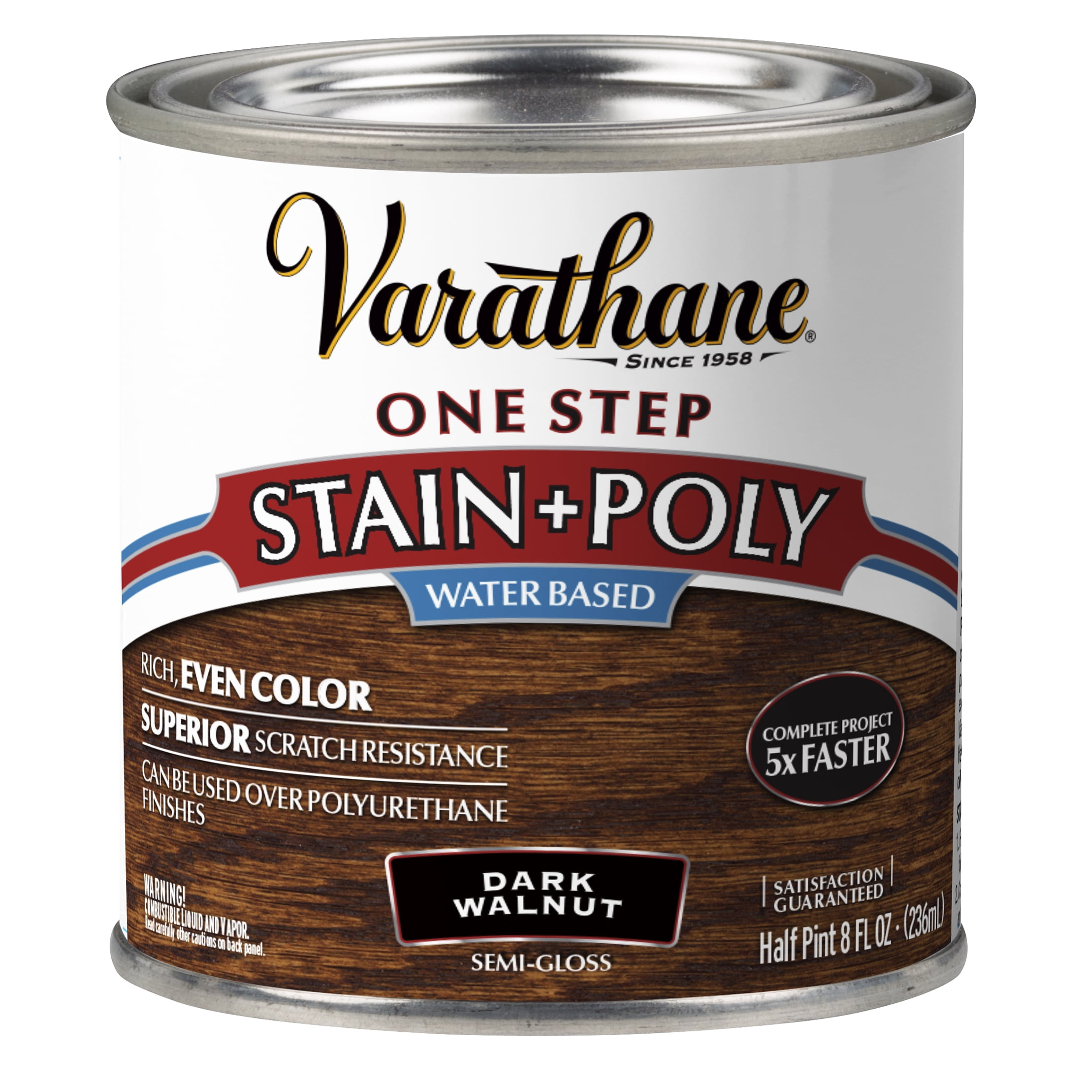 4 Pack, Dark Walnut, Varathane Stain + Polyurethane, Semi-Gloss -384360, Half Pint