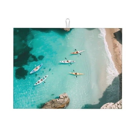 

Xecao Turquoise Beach Kayaking Patten Drying Mat Dish Drying Mats for Kitchen Counter Super Absorbent Dish Drying Pads 18×24 Inch