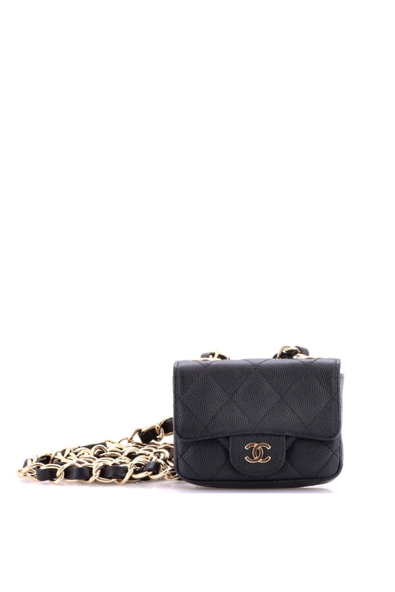 Pre-Owned Classic Flap Charm Chain Belt Bag Quilted Caviar Mini By Rebag