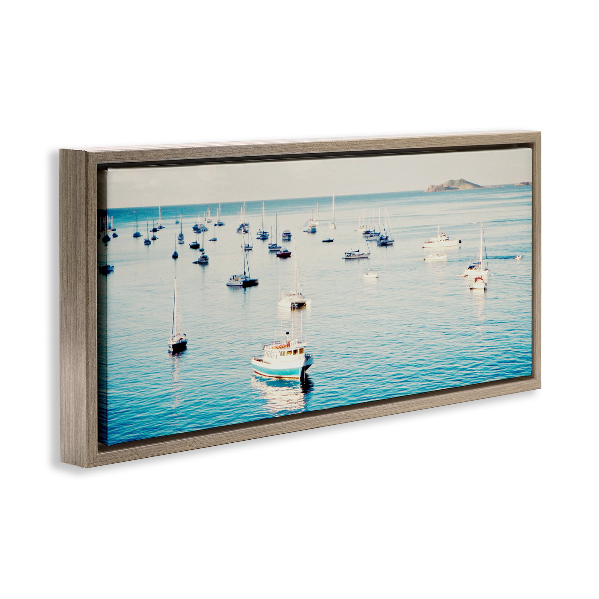 Stupell Industries Boat Fleet Marina Transportation Photography Brown Floater Framed Canvas Art Print Wall Art, 31 x 14