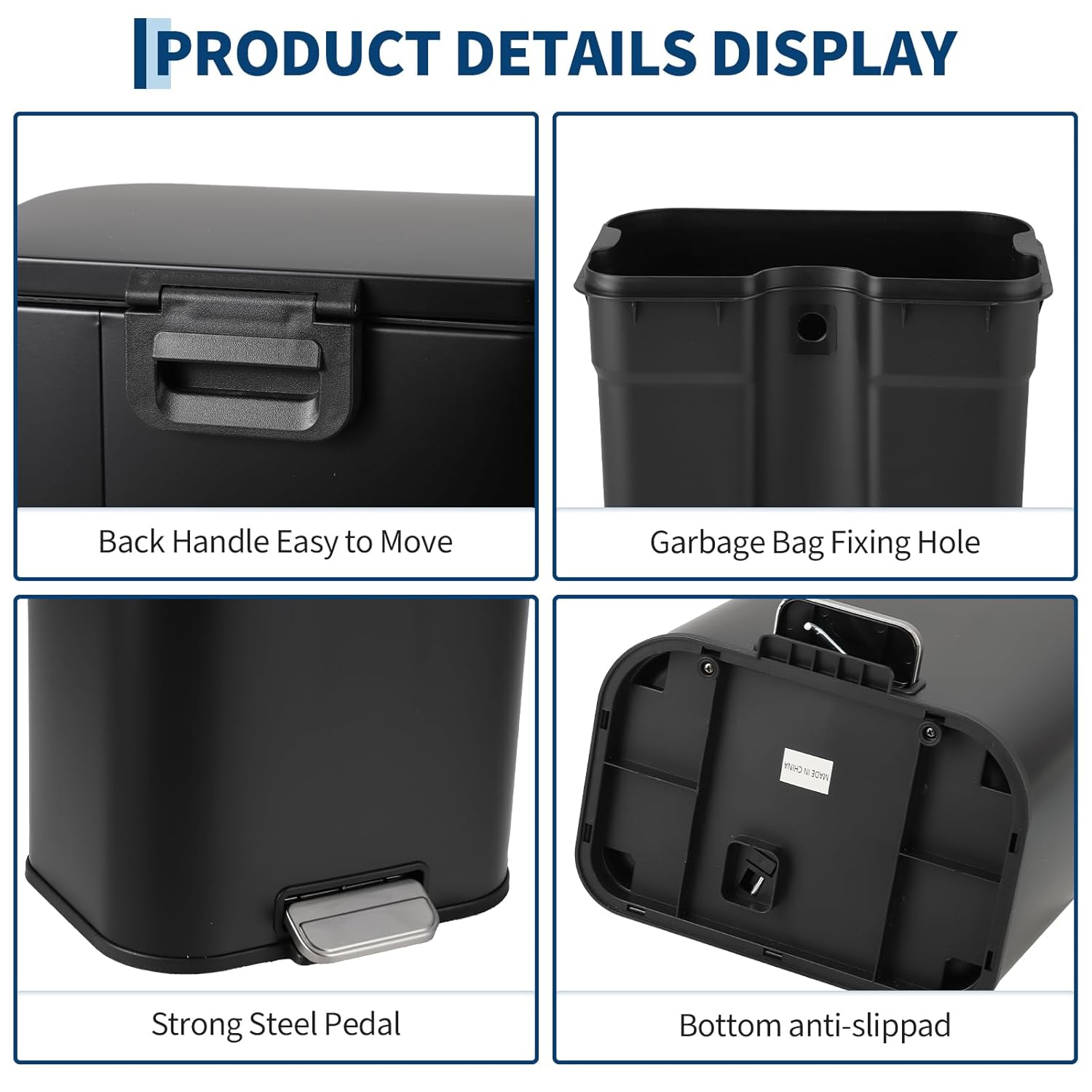 Trash Can for Kitchen, Stainless Steel Step Trash Can with Soft-Close Lid & Removable Inner Bucket, Rectangular Garbage Can for Office Bathroom Living Room