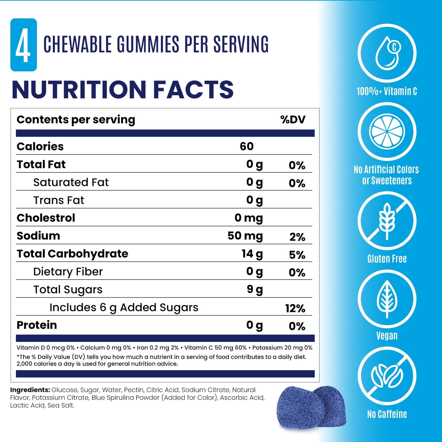 SaltStick Energy Gummies with Electrolytes, Sour Blue Razz Energy Chews, Caffeine Free, 1 Pack
