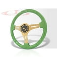 thumbnail image 4 of AJP Distributors Universal 350mm 14" 6 Bolts Holes Heavy Duty Steel Light Weight Green Deep Dish Steering Wheel Horn Button Grip JDM Stance Sport Drifting 3 Spokes Gold Center, 4 of 5