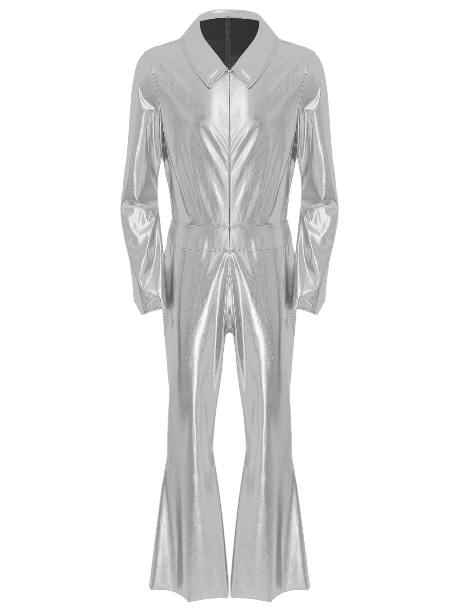 Eandarui Men's 70s Disco Metallic Shiny Jumpsuit Costume