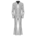 thumbnail image 3 of Doomiva 90s Rock Star Disco Ballroom Costume for Adult Men Metallic V Neck Bell One Piece Jumpsuits Silver 3XL, 3 of 7