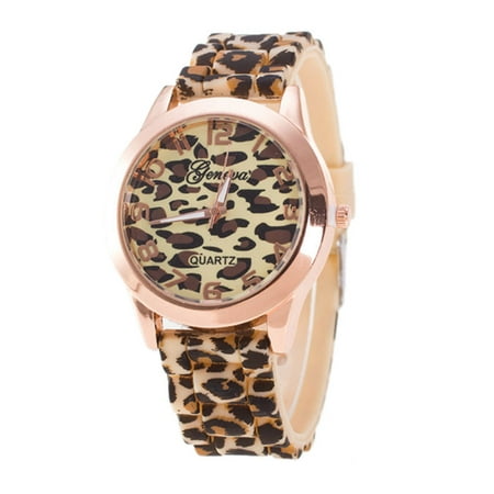 Outtop Unisex Geneva Leopard Silicone Jelly Gel Quartz Analog Wrist Watch Gold