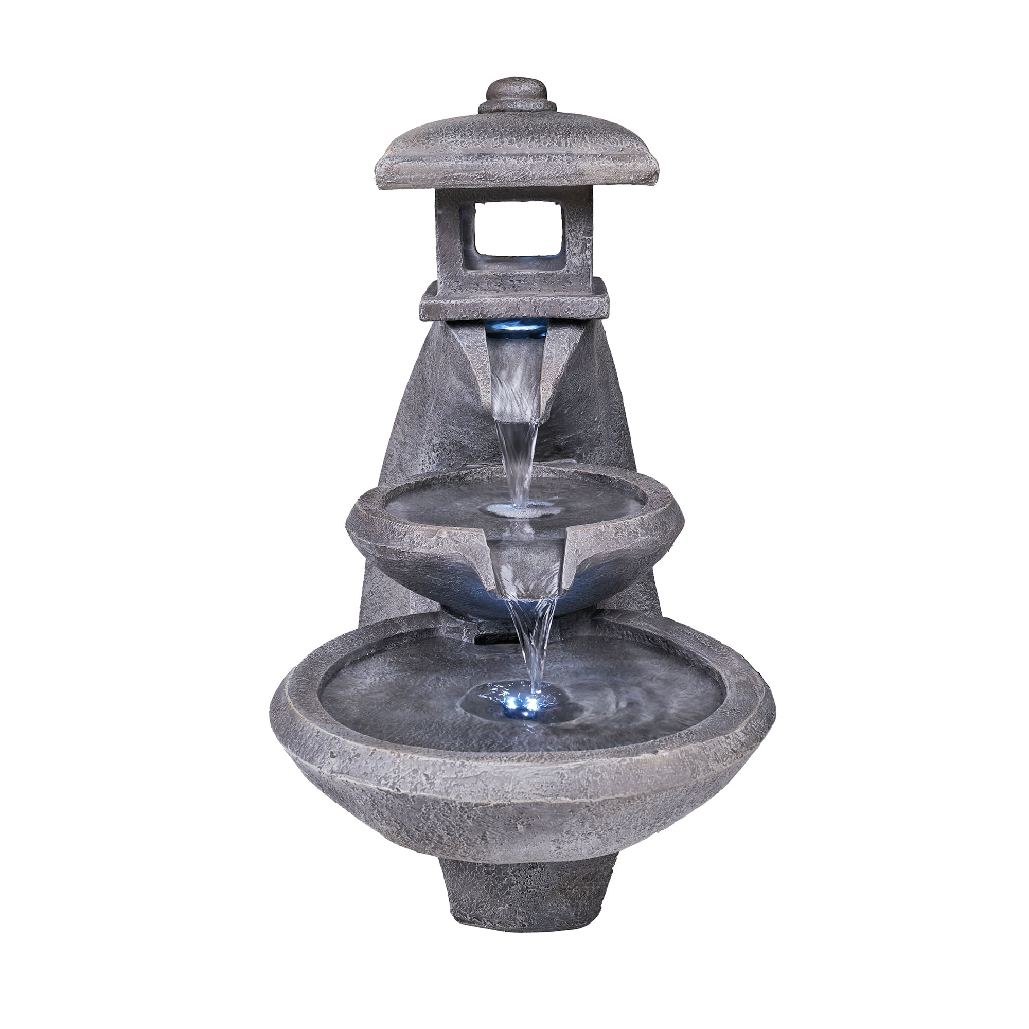 Pagoda Tiered Outdoor Fountain with 3 White LEDS