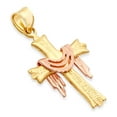 thumbnail image 1 of Wellingsale 14K Two 2 Tone Rose and Yellow Gold Polished Milgrain and Diamond Cut Religious Christian Deacon Cross Pendant, 1 of 4
