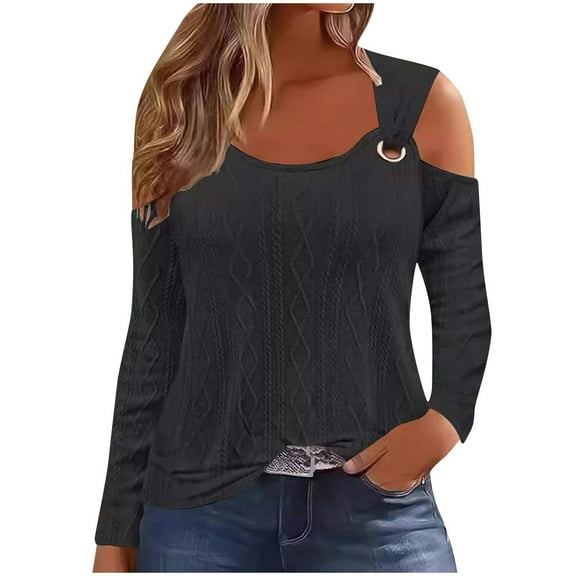 Fancifize Women's Cold Shoulder Tunic Tops Long Sleeve Casual Textured Blouse Elegant Dressy Shirt Fall Fashion Outfits