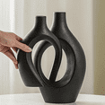 thumbnail image 5 of Hollow Modern Ceramic Vase Set of 2, Mid Century Nordic Aesthetic Decorative Vase Decorative Vases for Home Table Decor (Matte Black W 6.8" X H 11"), 5 of 6