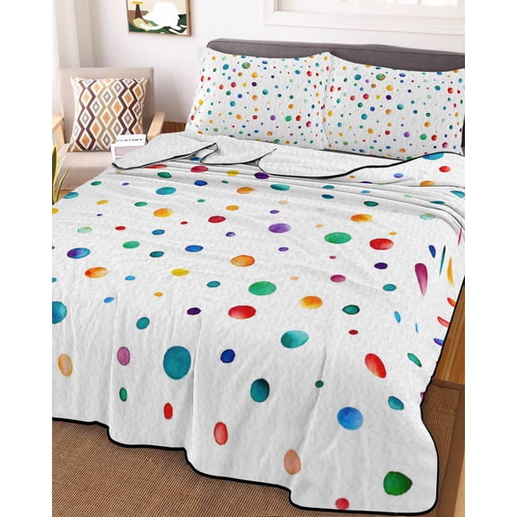 Colorful Polka Dot Queen Size Down Alternative Comforter, Lightweight Comforter Quilt Bedding Set with Pillow Shams Rainbow Point Vibrant All Seasons Bed Comforter Duvet Insert 90"x96"
