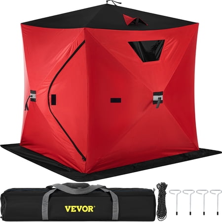 VEVOR Ice Fishing Tent Waterproof Pop-up 2-Person Carrying Bag Ice Shelter Fishing Tent with Detachable Ventilation Windows 300D Oxford Fabric Zippered Door Shanty for Outdoor Fishing Red