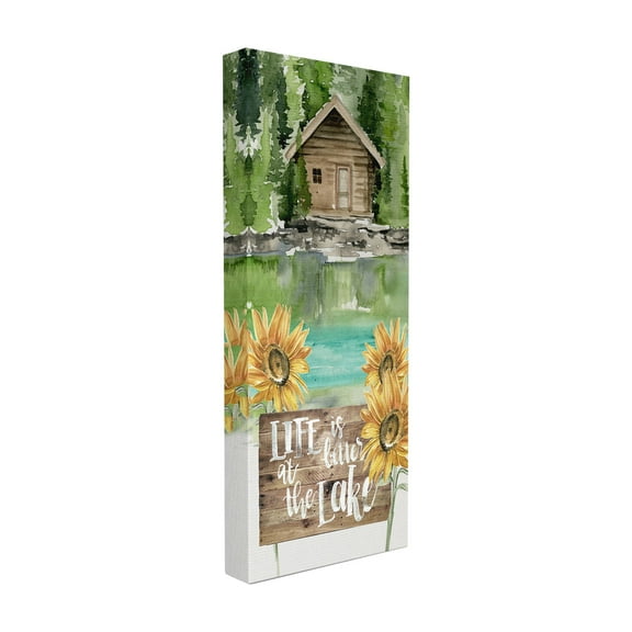 The Stupell Home Decor Collection Cabin by a Lake with Sunflowers Watercolor Painting Stretched Canvas Wall Art, 10 x 1.5 x 24