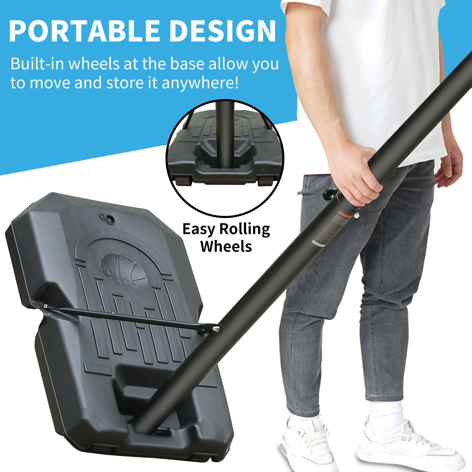Basketball Hoop Portable Basketball Hoop Height Adjustable basketball hoop stand 6.5ft - 10ft with 44 Inch Backboard and Wheels for Adults Teens Outdoor Indoor,Basketball Goal