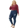 thumbnail image 3 of Unique Bargains Women Plus?Size Long Sleeve Round Neck Cut Out Front Fitted T-Shirts 1X Burgundy, 3 of 6