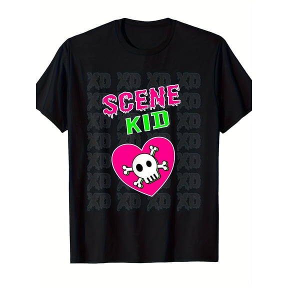 Retro Emo Scene Kid Skull Heart Graphic Vintage Grunge Y2k Cotton Men's Women's Unisex T-Shirt