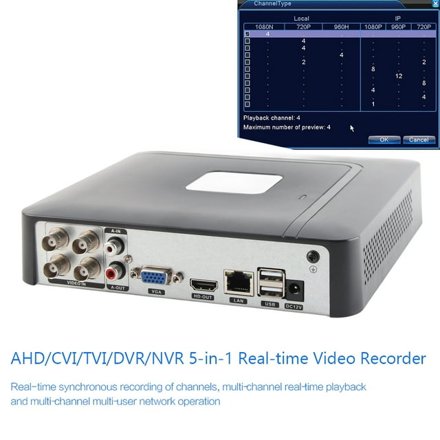 Grabador De Seguridad DVR, Grabador CCTV En Tiempo Real Híbrido De 4 Canales 1080P HD, Hotel Para Seguridad En El Hogar