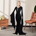 thumbnail image 4 of Sarkoyar Robe d'Halloween pour Femme à Lacets, Coupe Ajustée, Ourlet à Volants Irrégulier, Manches Évasées, Découpes, Col Rond, Couleur Unie, Vampires, Cosplay, Performance, Robe Maxi, 4 of 10