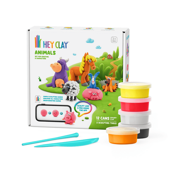 Hey Clay Animals, Air Dry Clay Kit with Interactive App for Kids & Tweens, Modeling Clay and Crafts Set