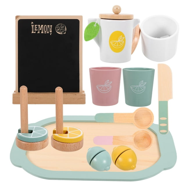 Mobutofu 1 Set Children Simulation Tea Set Wooden Assorted Color for Educational Purposes with Realistic Shapes