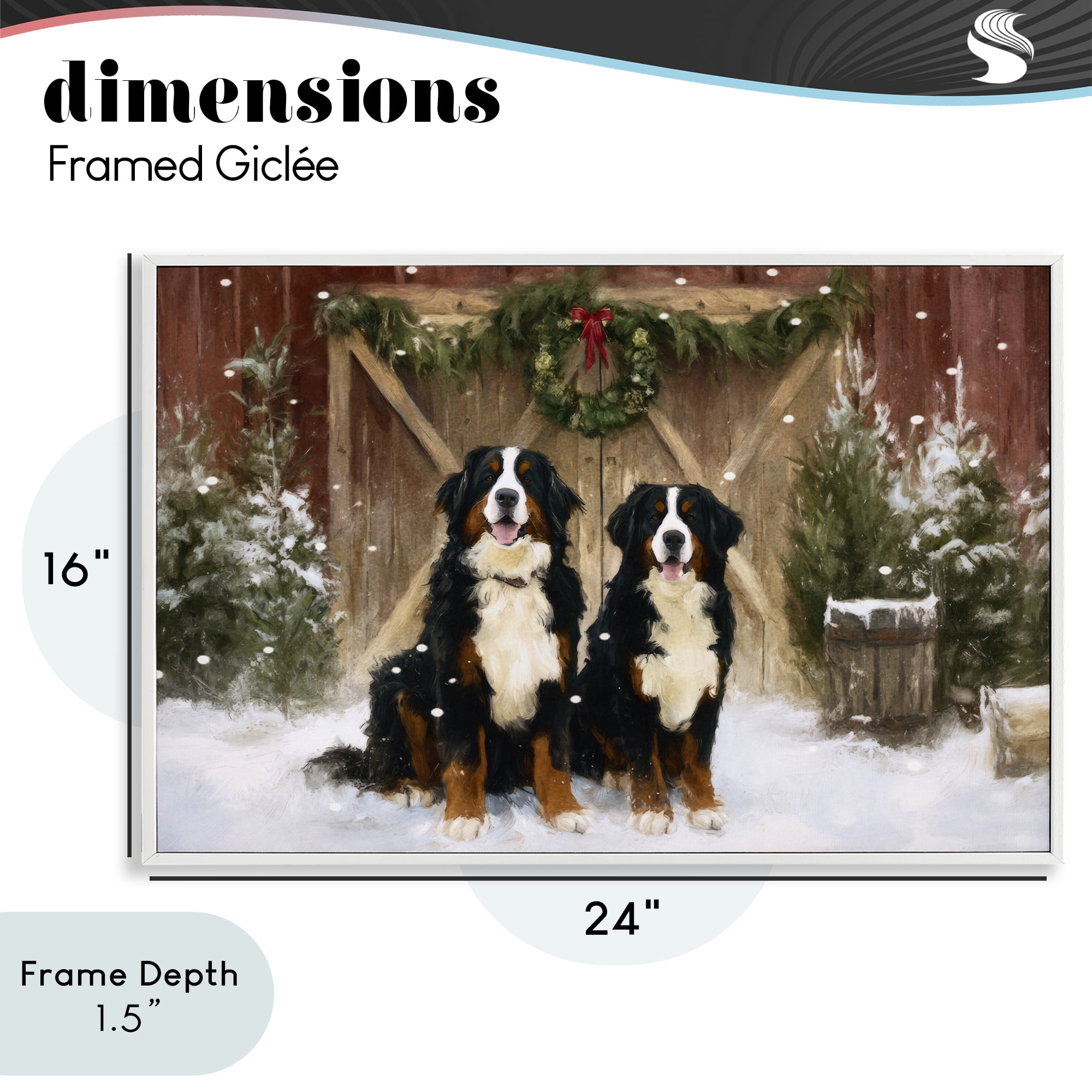 Stupell Industries Barnyard Bernese Mountain Dogs White Framed Giclee Art, design by Tina LeCour