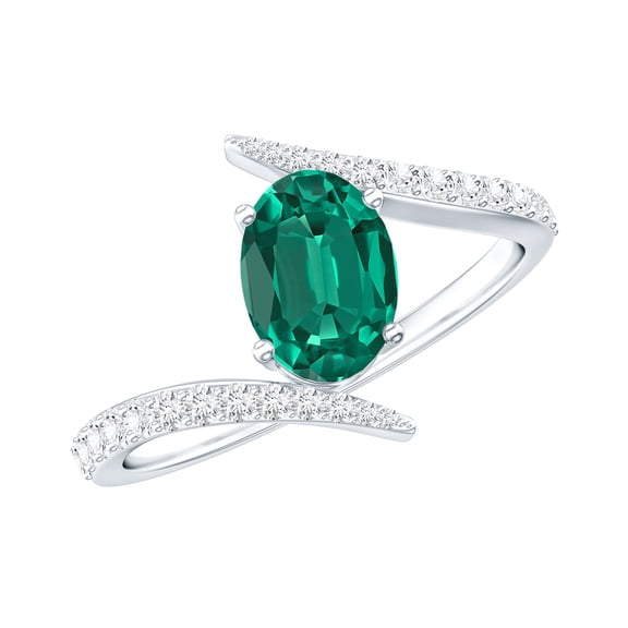 Rosec Jewels Certified Lab Grown Emerald Oval Engagement Ring - AAAA Quality - Emerald Diamond Ring - with Jewelry Box, 925 Sterling Silver, US 4.00