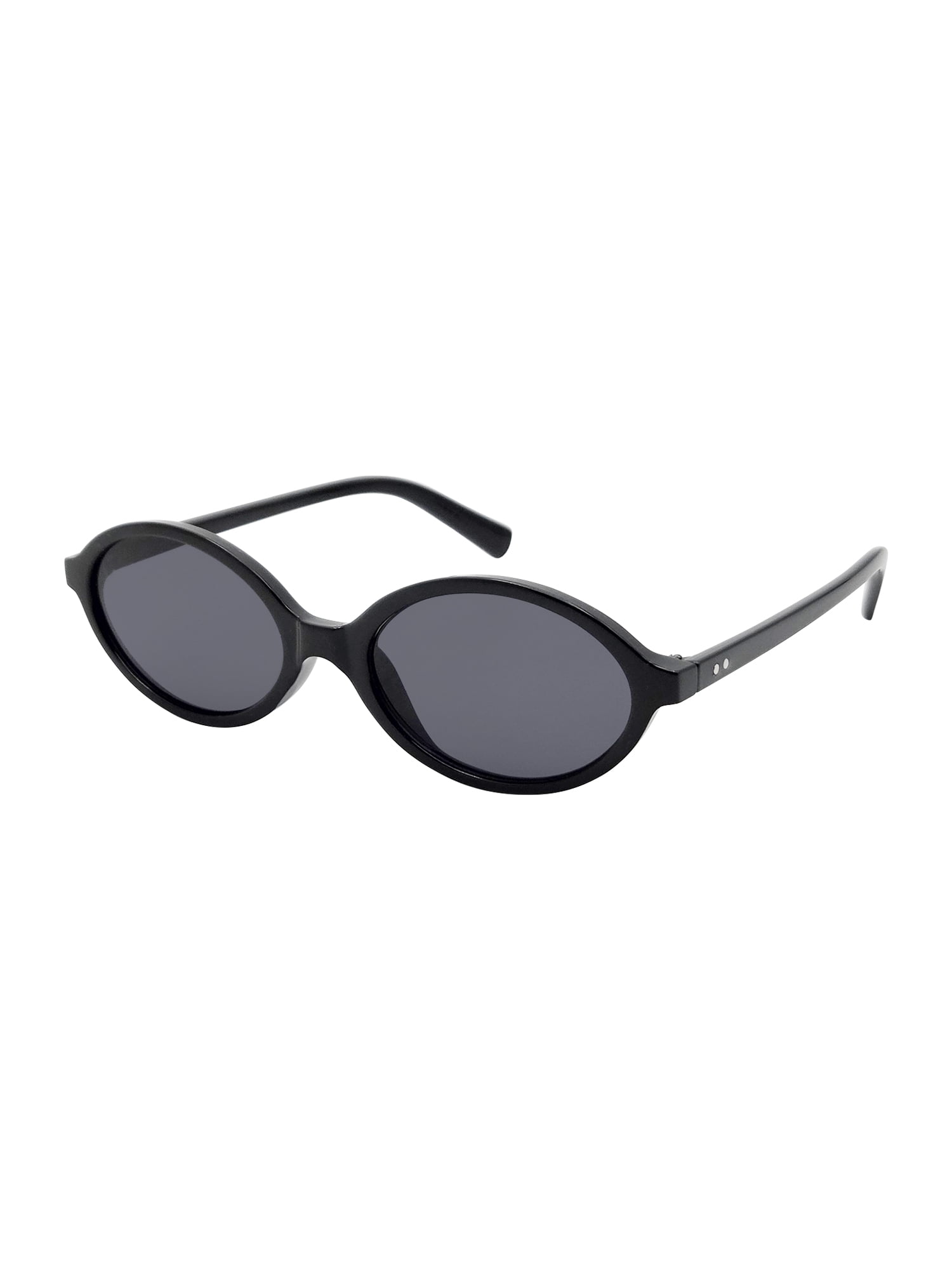 Juniors Plastic Slim Oval Black Frame Smoke Lens Sunglasses