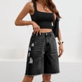 thumbnail image 5 of Women Denim Bermuda Shorts Knee Length Low Rise Baggy Jorts Dark Gray XL, 5 of 9