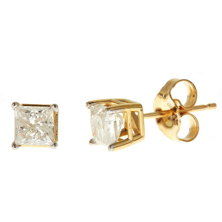 1 Carat T.W. Princess White Diamond 14kt Yellow Gold Stud Earrings, IGL certified