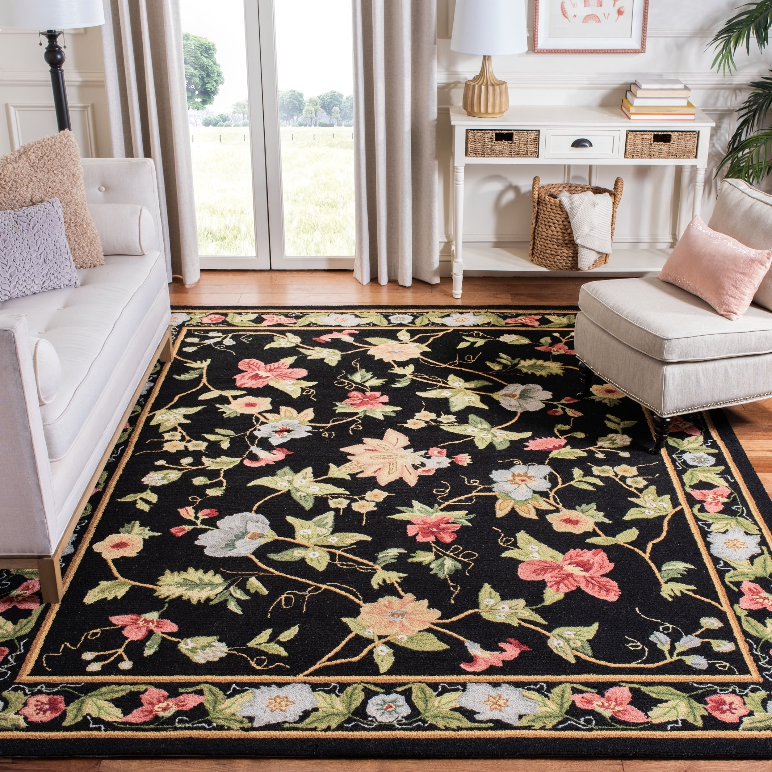 SAFAVIEH Chelsea Gisselle Floral Wool Area Rug, Black, 8'9" x 11'9