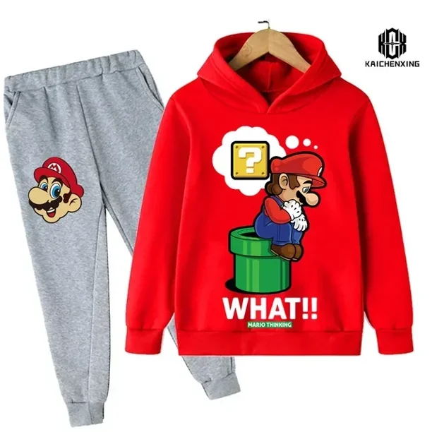 Conjunto de Sudadera con capucha de Super Mario para niños y niñas, ropa deportiva de 2 piezas con estampado, informal, a la moda, 2024