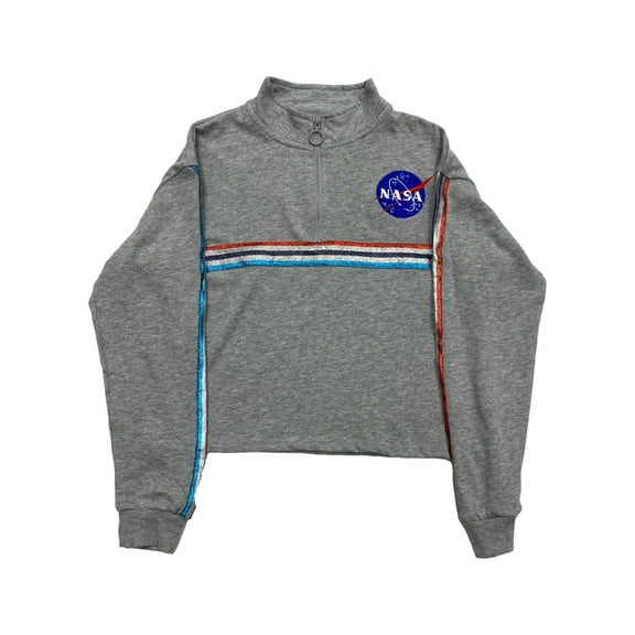 NASA JRs Womens Gray Sparkle Astronaut Sweatshirt Sweat Shirt Top Small